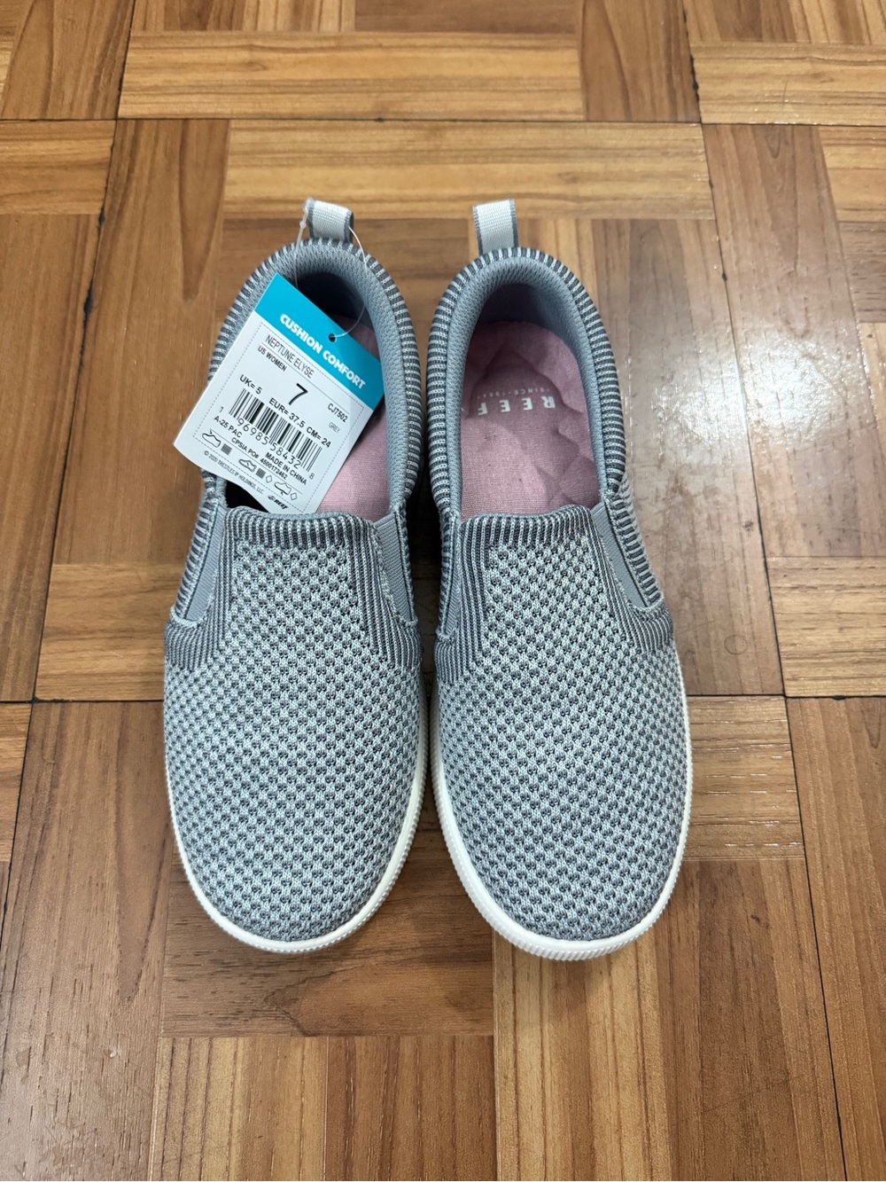 Reef Women's Slip-On Knit Sneakers in Gray with Pink Insole